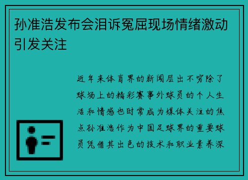 孙准浩发布会泪诉冤屈现场情绪激动引发关注 孙准浩发布会泪诉冤屈现场情绪激动引发关注